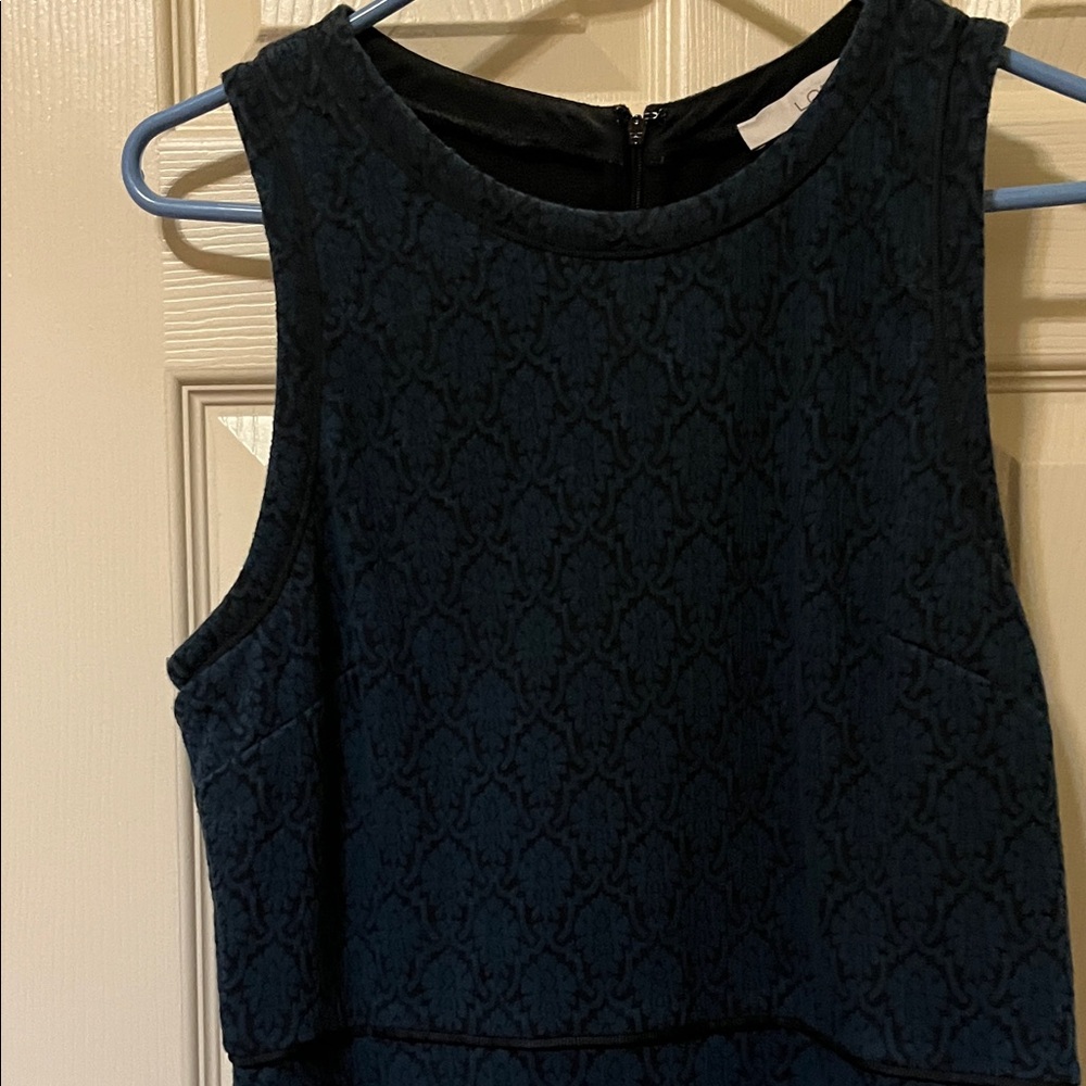 LOFT Black Sleeveless Lace-Texture Midi Dress